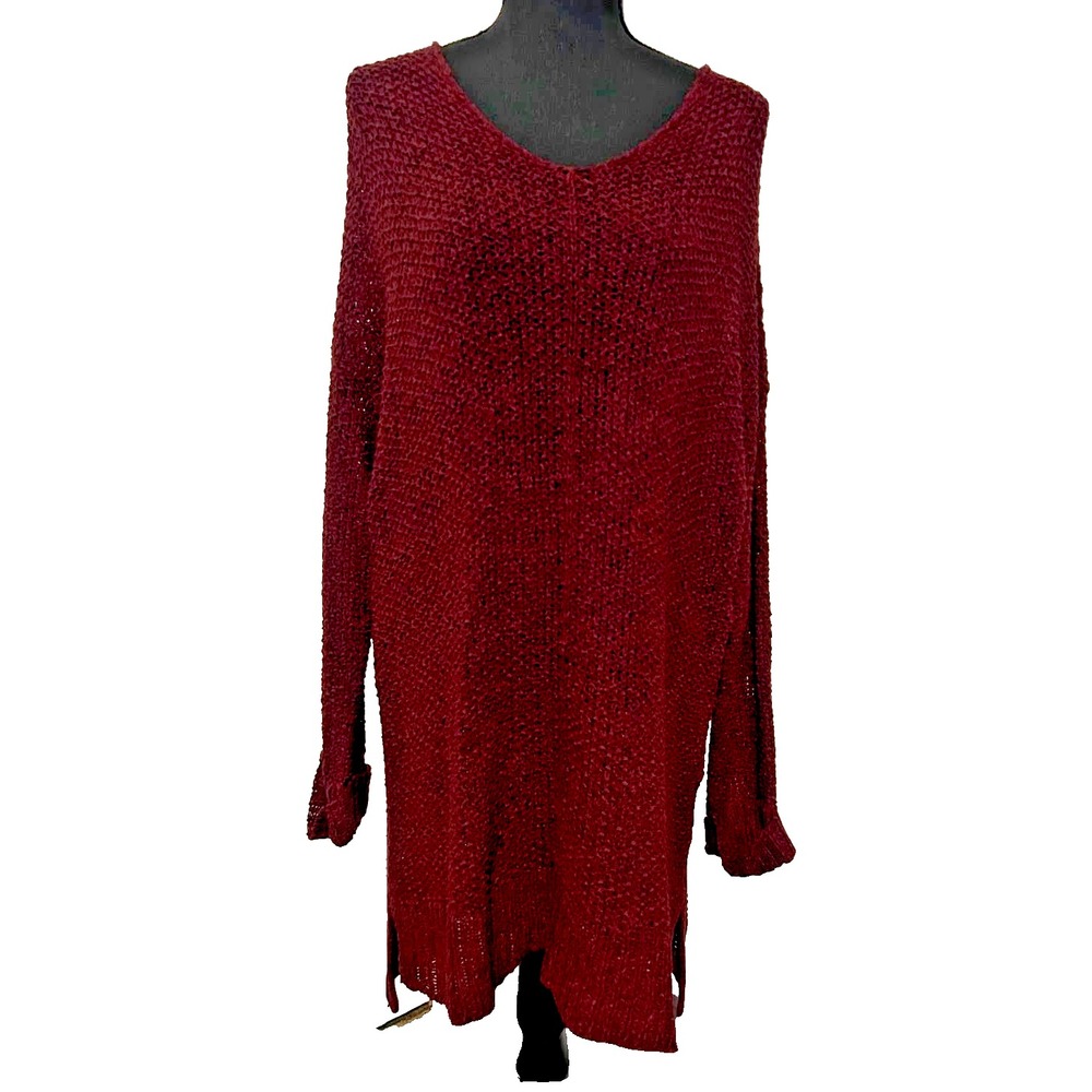 CATO'S Long Pullover Oversized Sweater Long Sleeve V‎ Neck Hi Low  XL Cozy